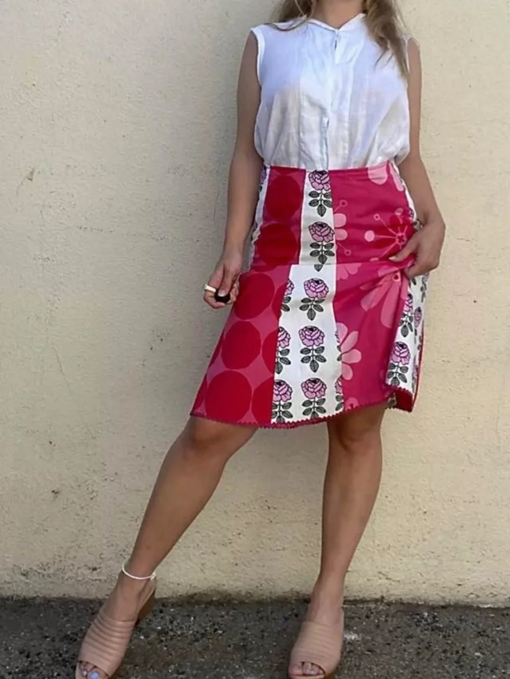 Vintage Marimekko Skirt Size 8 Pink Floral Graphic 100% Cotton Made in Estonia